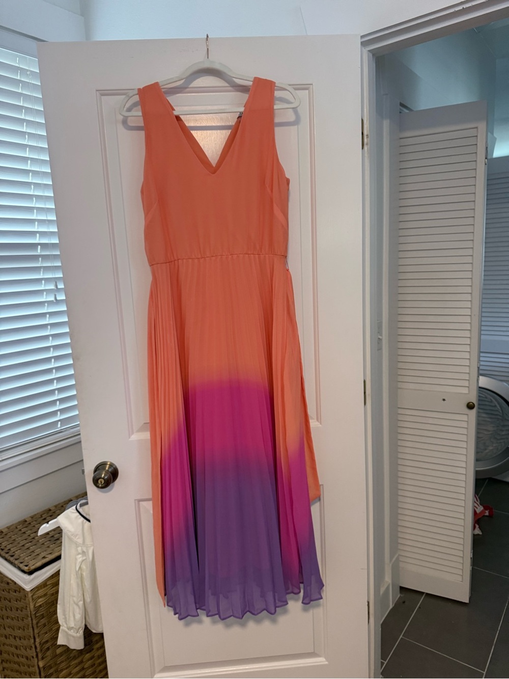 Taylor Orange to Pink to Purple Ombre V-Neck Maxi Dress